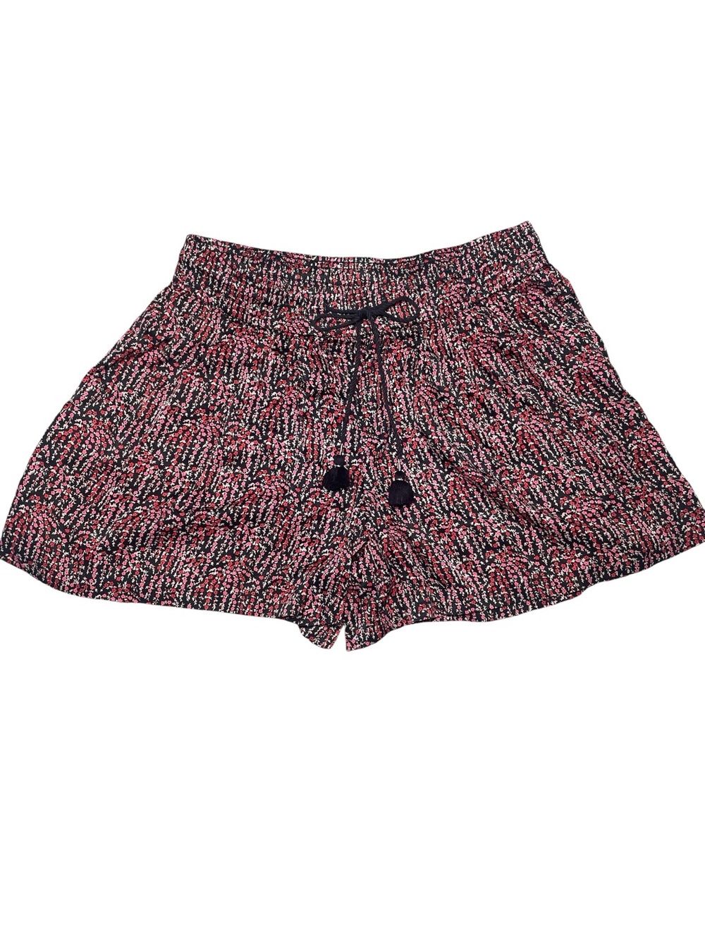 Pink Flower Patterned Elastic Waist Shorts